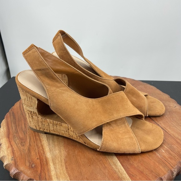Com & Sens Missy Slingback tan nubuck leather cork Wedge Heel Sandals Size 8.5 - Picture 1 of 8